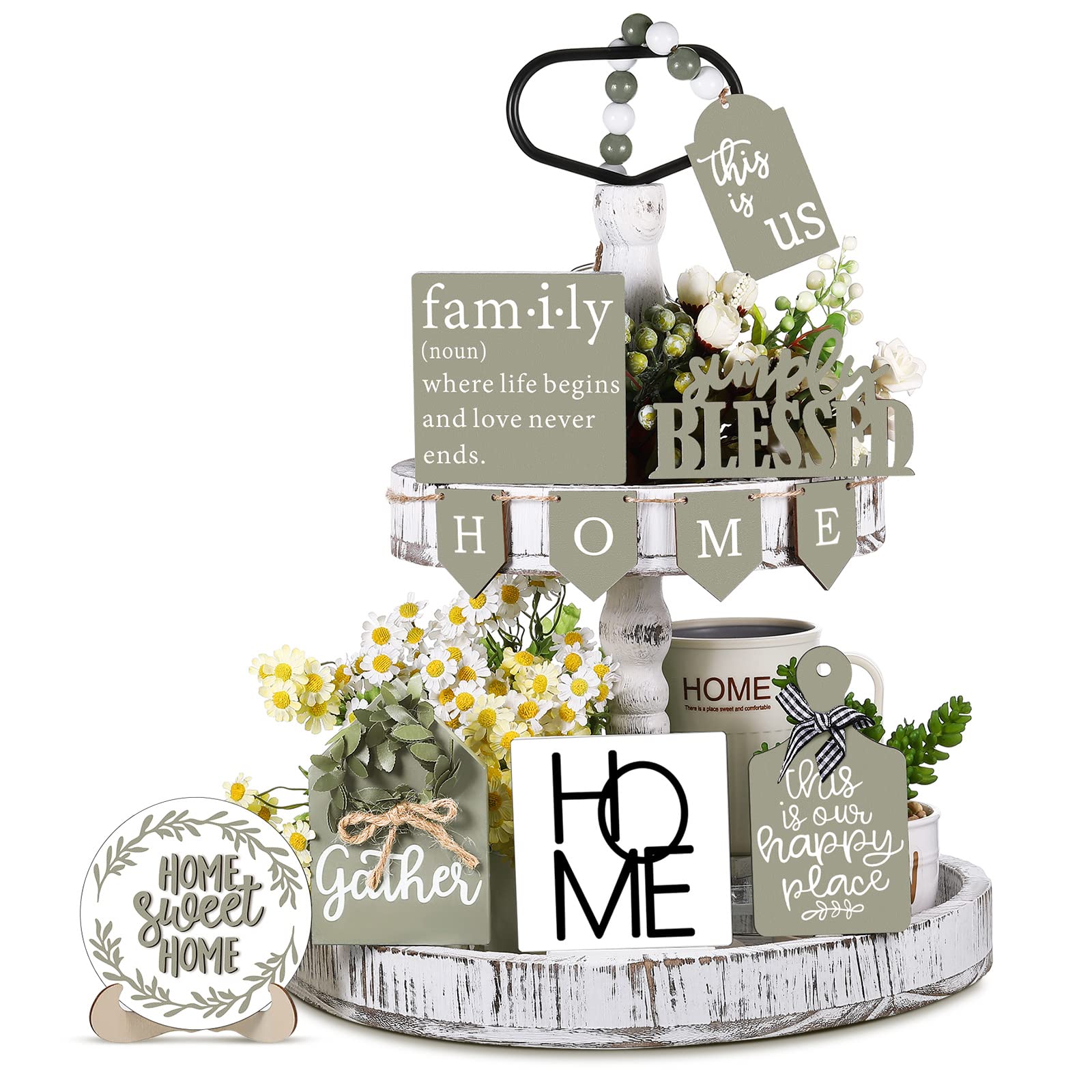 11 Pcs Farmhouse Tiered Tray Decorations Set Home Tiered Tray Decor Home Sweet Home This is Us Wooden Sign for Rustic Home Kitch