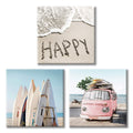 Costal Canvas Wall Art Pictures: Surfboards & Pink Car on Sand Artwork Canvas Painting for Living Room (12    x 12 x 3 Panels)