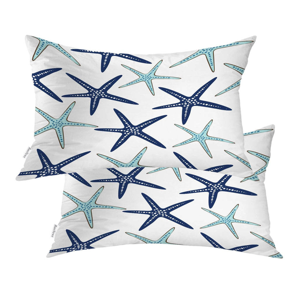 Baonews Coastal Nautical Pillow Covers, Coastal Nautical Starfish Repeat Pattern Navy Blue Lumbar 12 X 20 Inches Decorative Thro