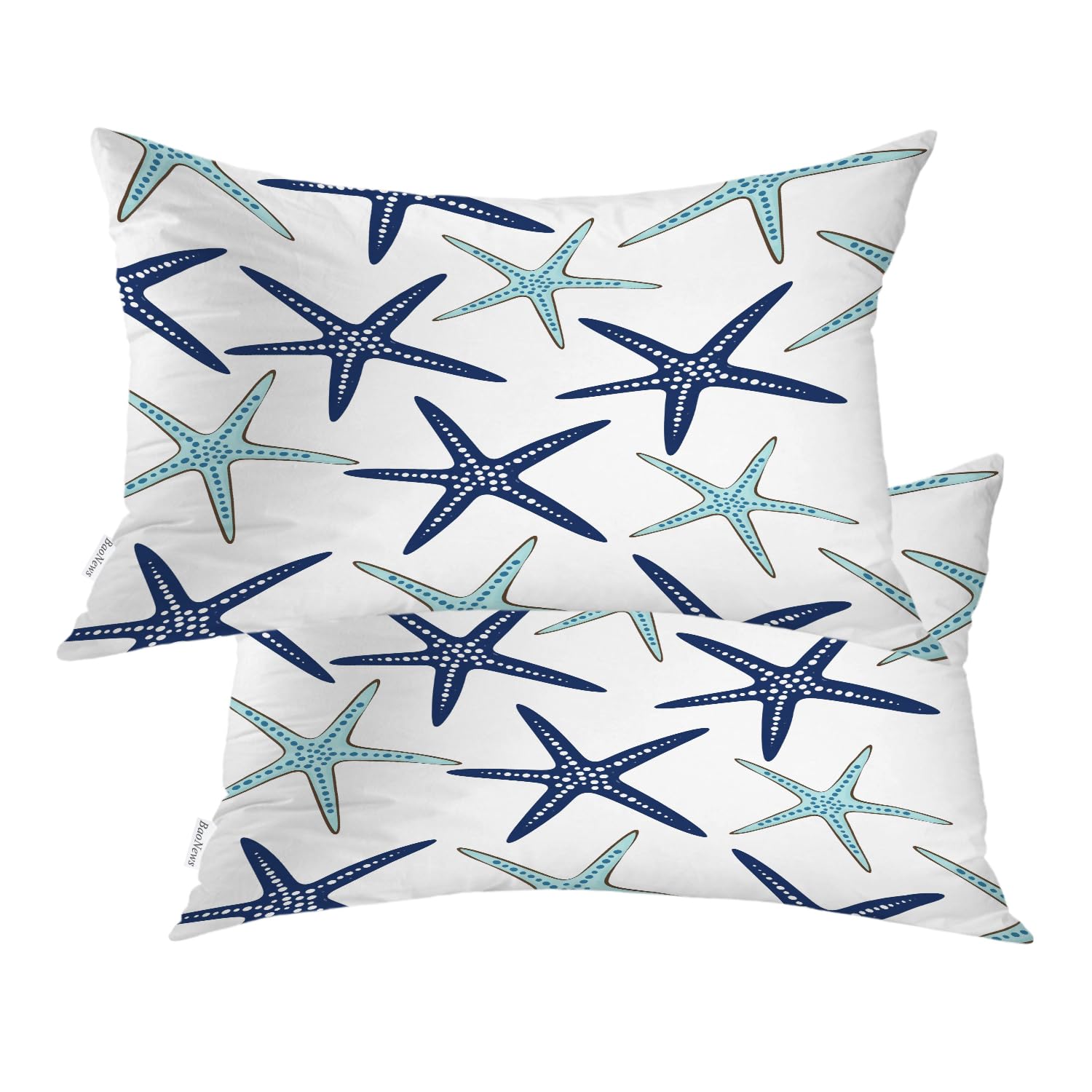 Baonews Coastal Nautical Pillow Covers, Coastal Nautical Starfish Repeat Pattern Navy Blue Lumbar 12 X 20 Inches Decorative Thro