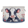 LEANSHSA Cute Cow Print Collapsible Round Storage Basket with Handles