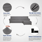 Purefit Super Stretch Sectional Couch Covers - 2 Pcs Spandex Non Slip Sofa Covers With Elastic Bottom For L Shape Sectional Sofa Couch, Great For Kids & Pets (3 Seat Sofa + 2 Seat Chaise, Light Gray)