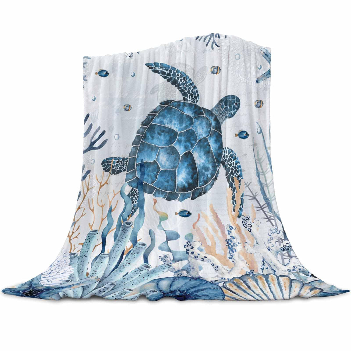 Fleece Throw Blanket Super Soft Warm Flannel Sea Turtle Child Blankets For Couch, Sofa Bed, Cozy,Fuzzy And Lightweight,Coastal B