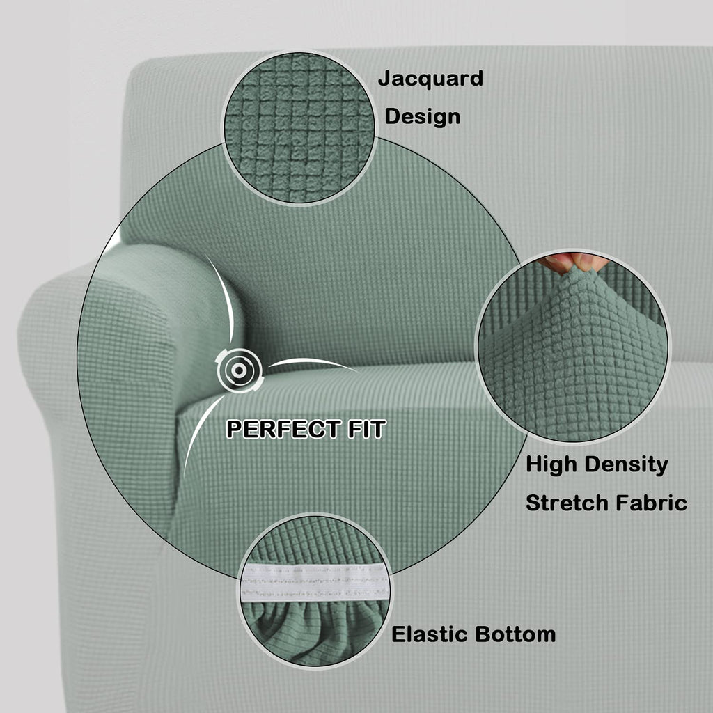 Turquoize Stretch Sofa Slipcover Loveseat Cover Couch Covers For 2 Cushion Couch 1 Piece Sofa Slipcover For Living Room With Jacquard Fabric And Elastic Bottom Furniture Protector(Loveseat, Dark Cyan)