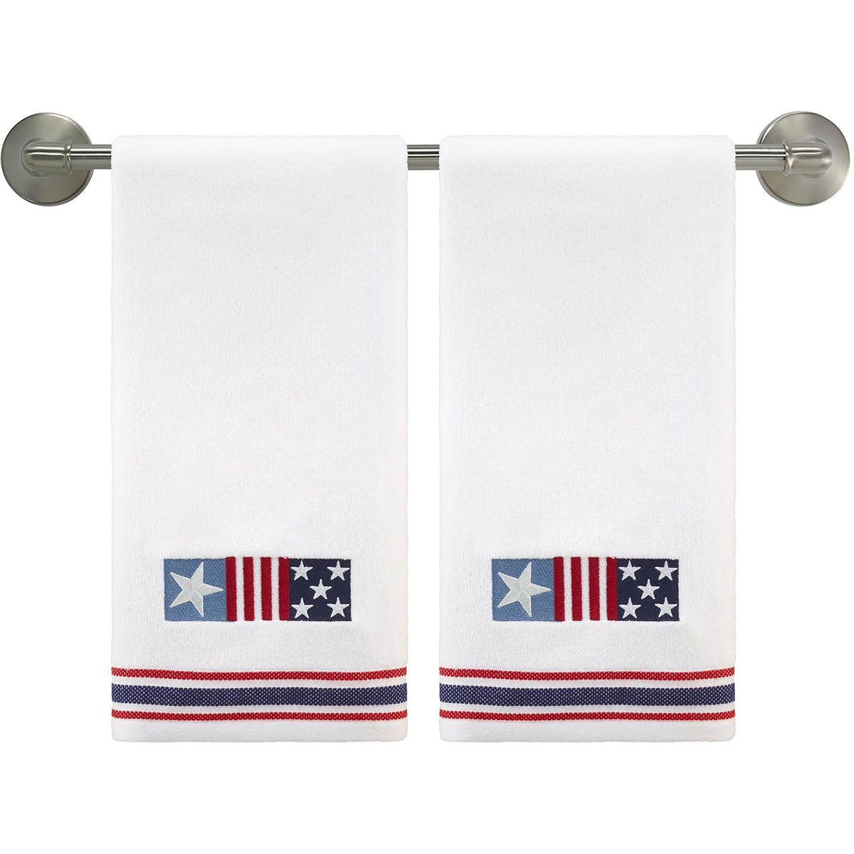 Avanti Linens  Hand Towels, Absorbent Ringspun Cotton with Patriotic Stars & Stripes Design and Striped Trim, Set of 2 (Heritag