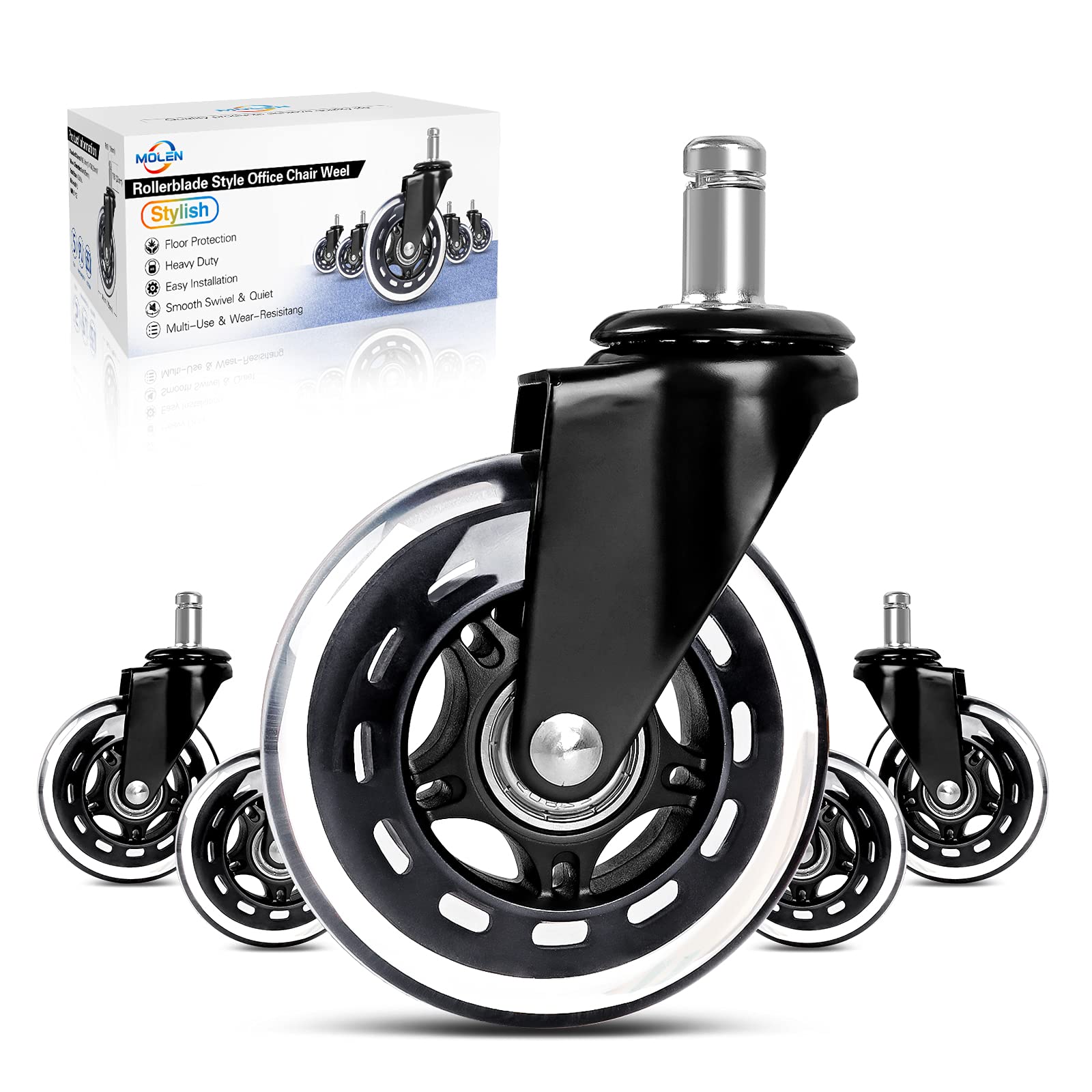 Office Chair Caster Wheels Replacement, Heavy Duty Casters Safe for All Floors,Without Chair Mats. 3 Office Furniture Casters Re