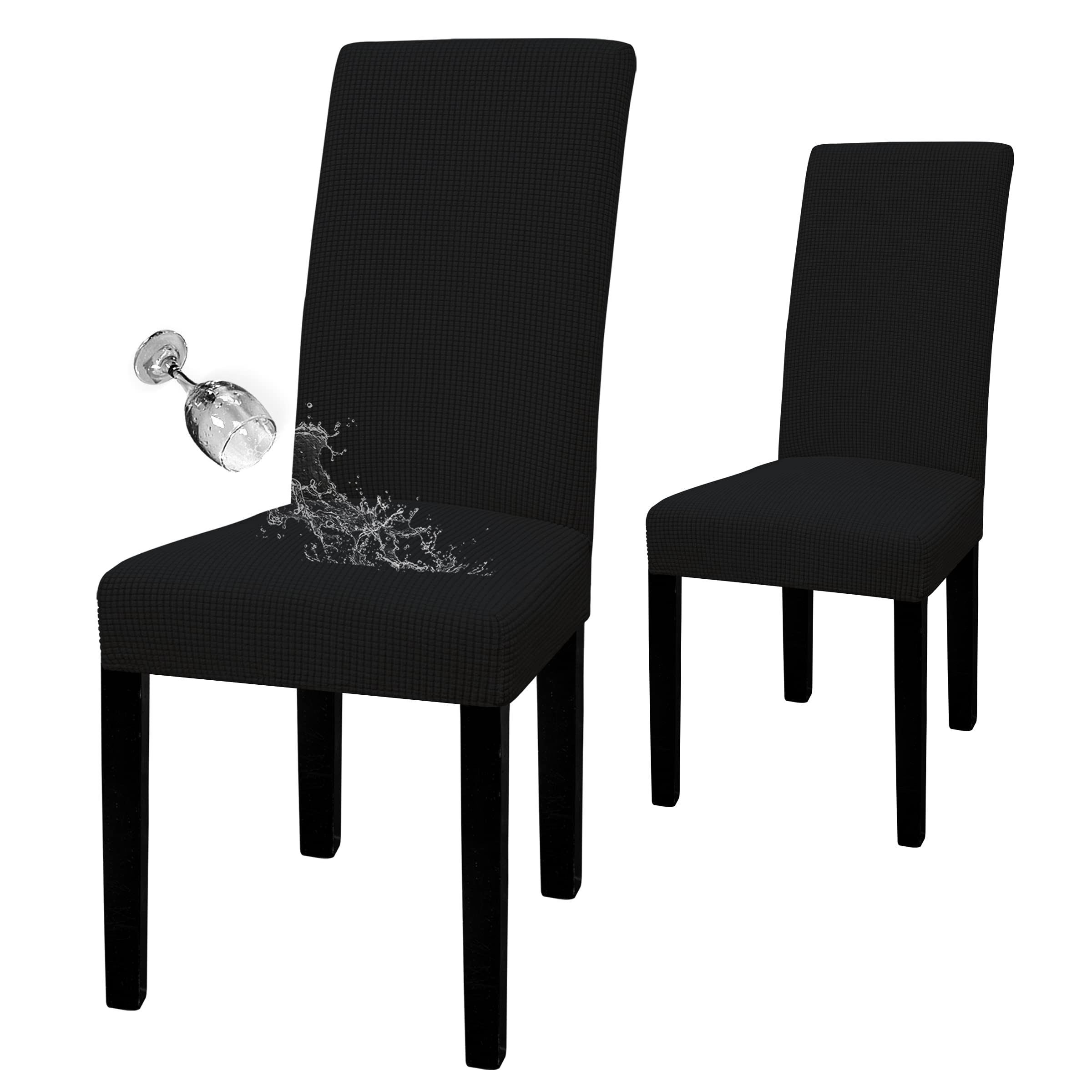 Easy-Going 100% Waterproof Dining Room Chair Cover Set Of 2, Stretch Jacquard Parson Chair Slipcover Removable Washable Chair Protector For Home, Restaurant, Banquet (Large, Black)