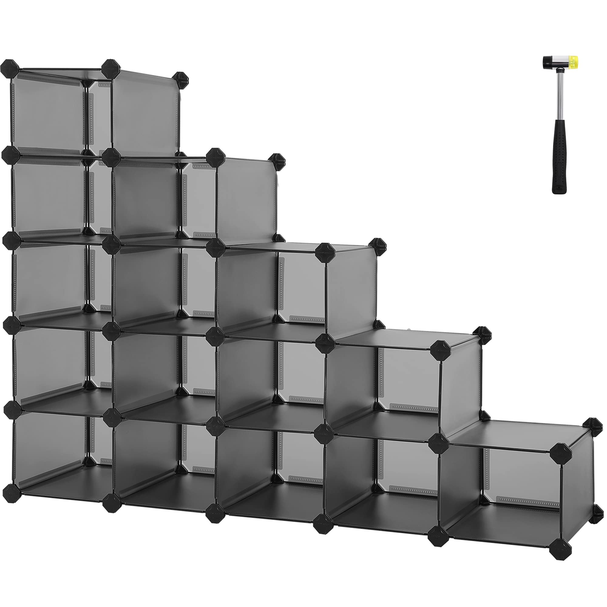 SONGMICS Shoe Rack, Space-Saving 15-Slot Plastic Shoe Storage Organizer Unit, Shoe Cabinet, Ideal for Entryway Hallway Closet Ga