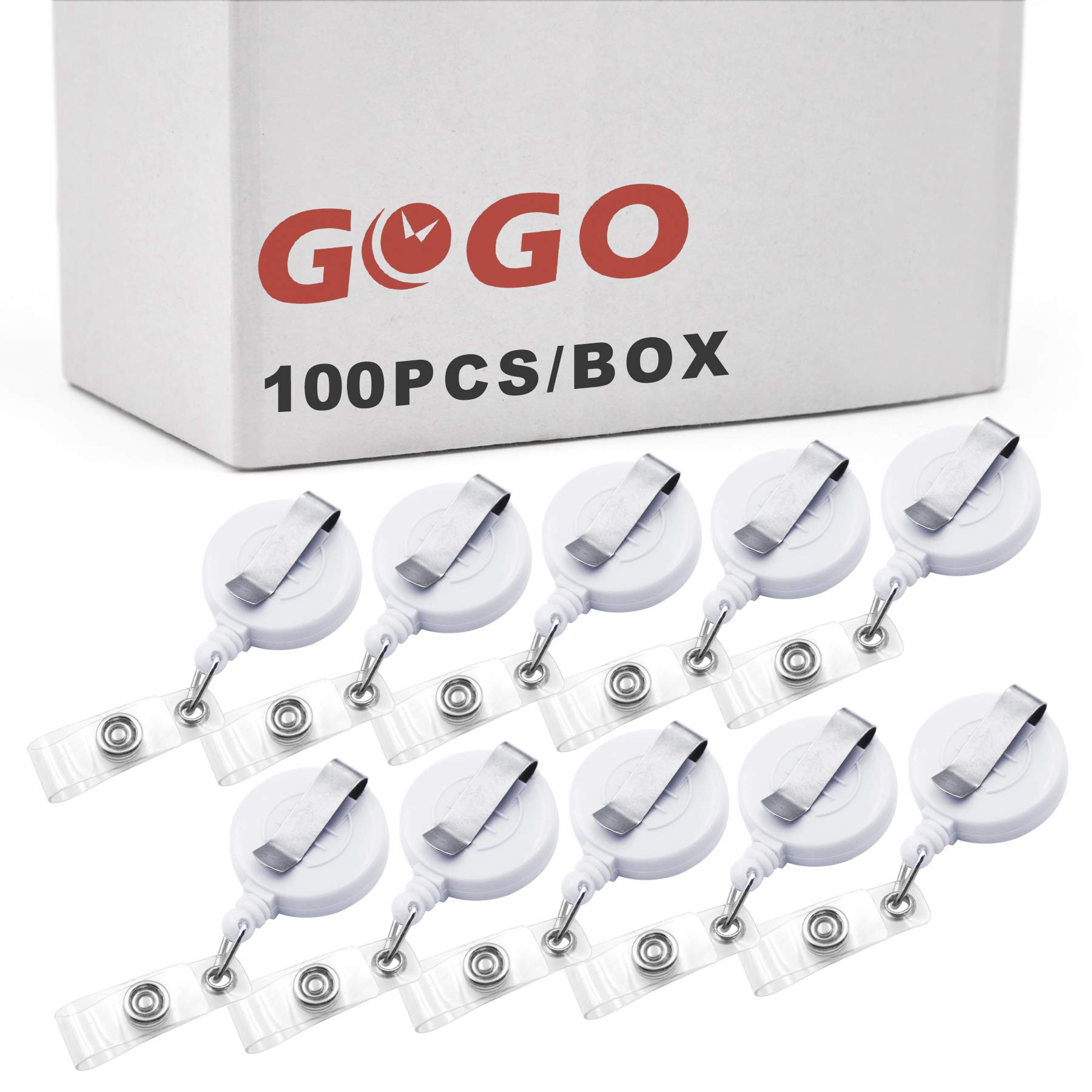 Gogo 100Pcs Secure Retractable Badge Holder Id Reel Clip On Card-Solid White