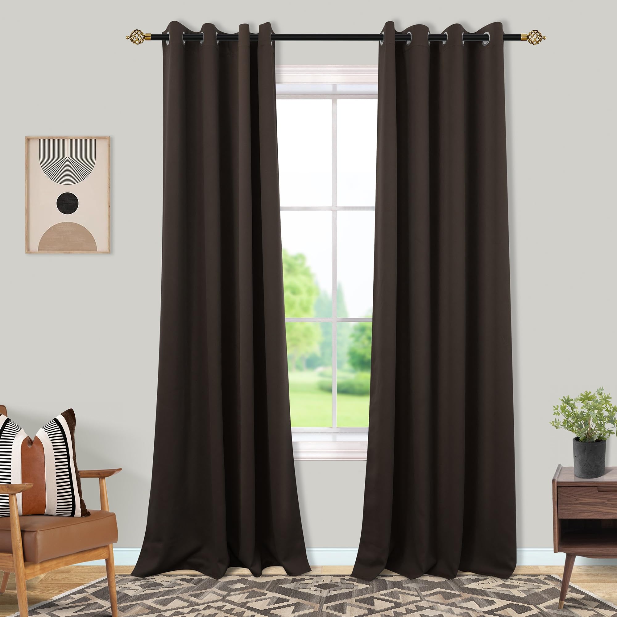 Mrs.Naturall Dark Chocolate Brown Curtains 84 Inch Length 2 Panels Set,Blackout Vintage Primitive Elegant Luxury Curtains For Li