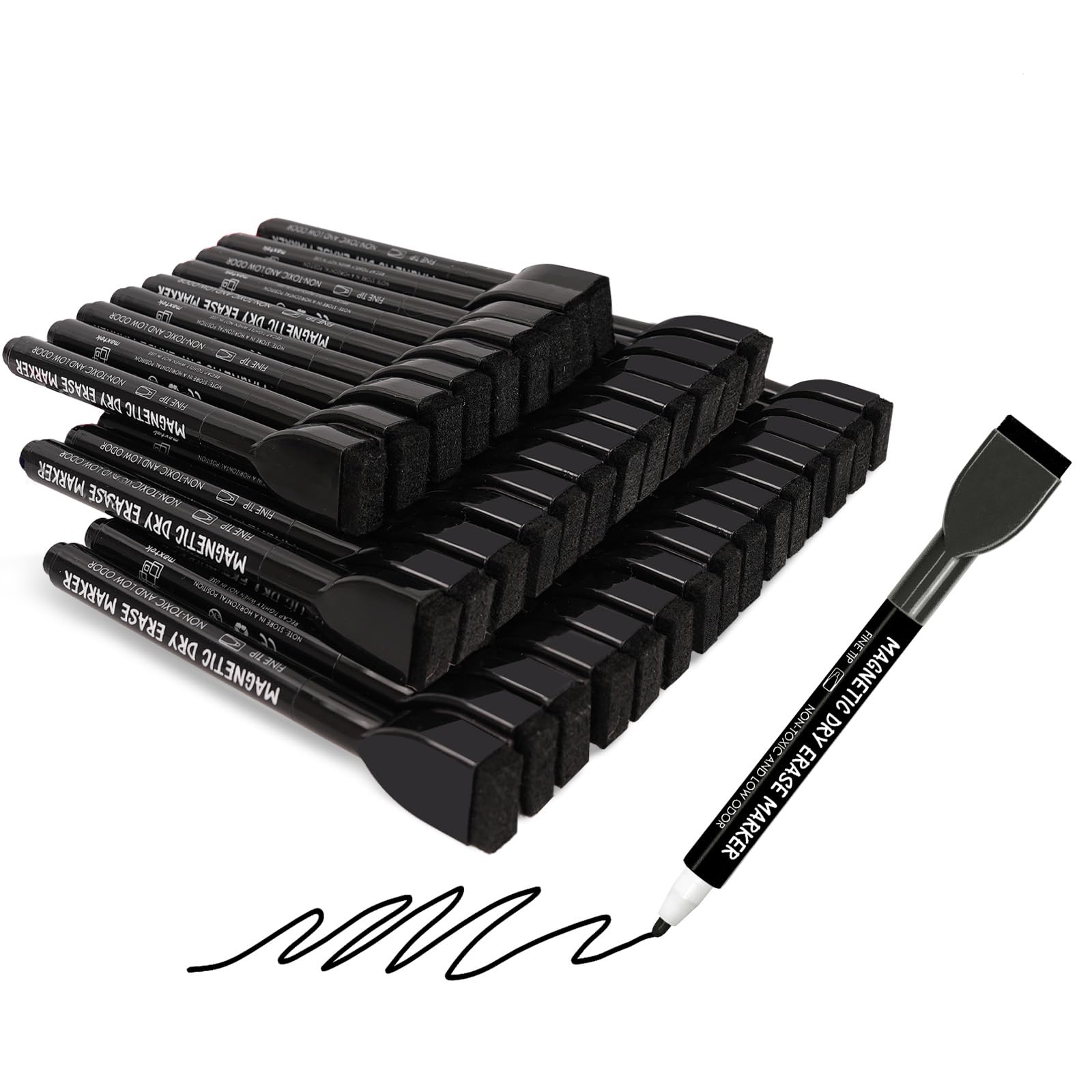 Maxtek 36 Count Black Dry Erase Markers - Fine Tip Magnetic Thin Markers With Eraser, Low Odor Whiteboard Markers For Calendar B