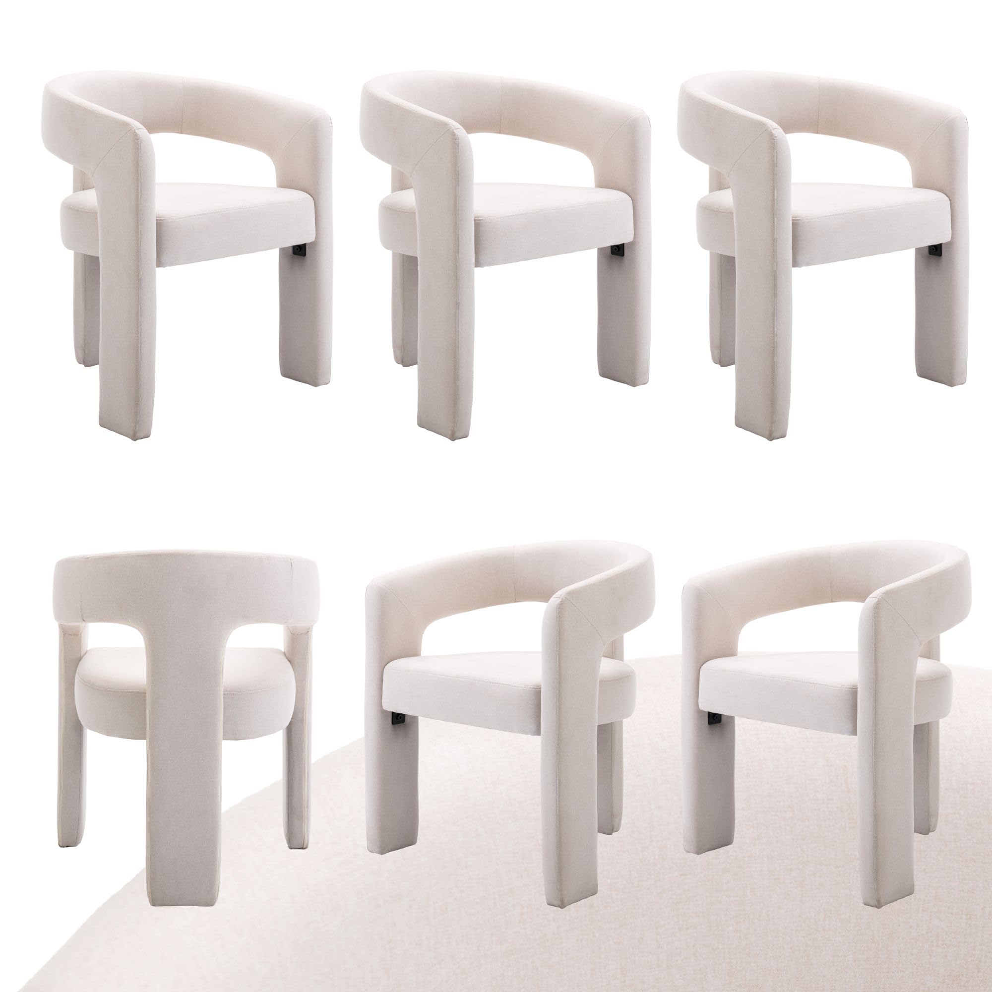 Modern Dining Chair Set Of 6, Linen Upholstered Barrel Kitchen Chair, Round Dining Chairs With Wooden Legs, Assembled Accent Arm