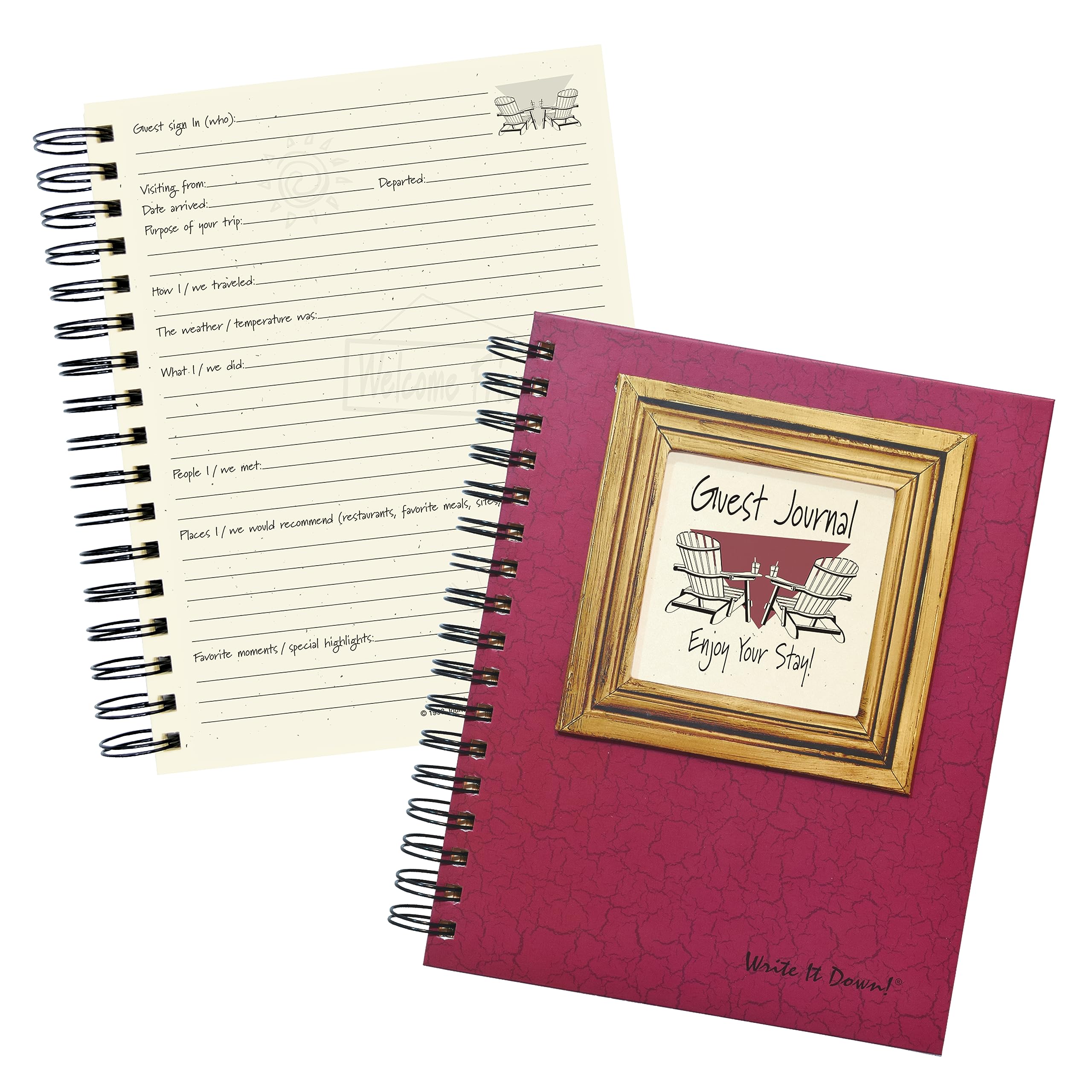 Write It Down Series By Journals Unlimited, Guided Journal, Guest Journal, Enjoy Your Stay!, Full-Size 7.5'X 9', Cranberry Har