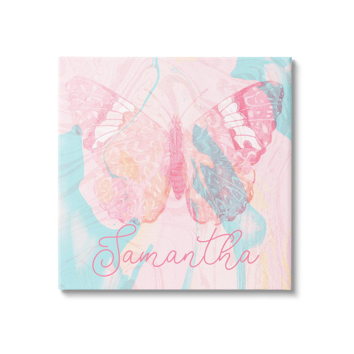 Stupell Industries Girls Abstract Pastel Butterfly Personalized Canvas Wall Art by Daphne Polselli