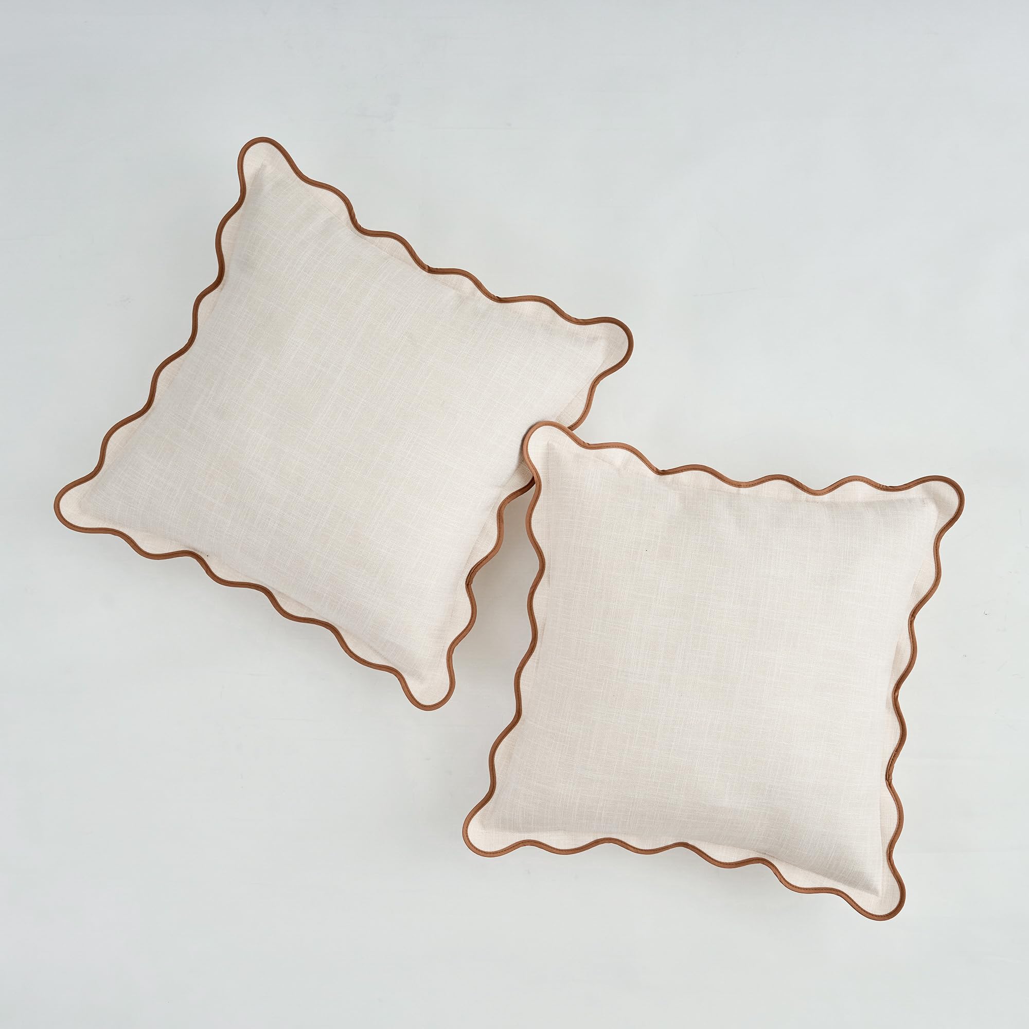 Mayler Yee Scalloped Throw Pillow Covers Set Of 2 For Living Room, Soft Cotton & Cozy Linen, Boho Sytle Decorative Home (Beige &