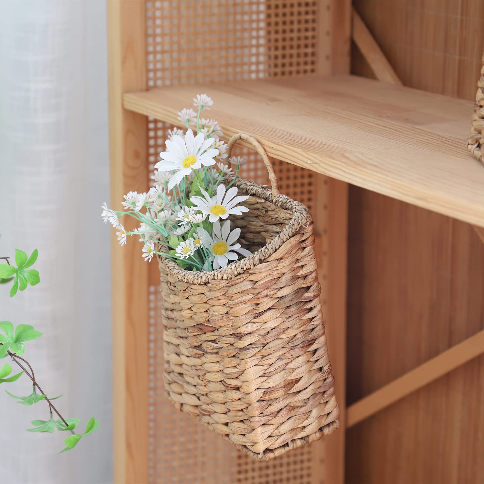 Gyasvwu Woven Hanging Basket Water Hyacinth Hanging Wall Basket Wicker Handmade Baskets For Garden Farmhouse Home (Seagrass Mout