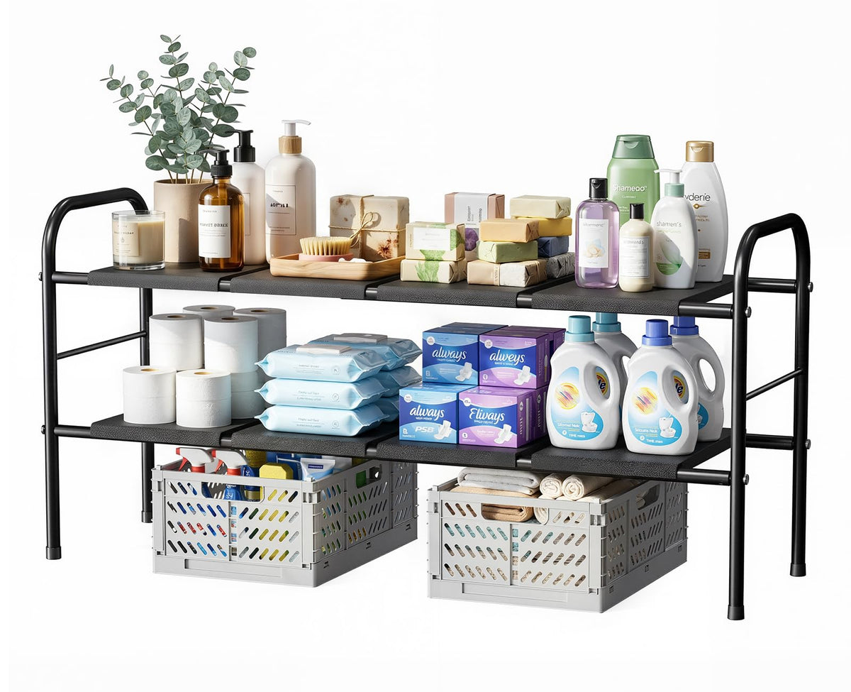 Nuovoware Under Sink Organizer, 2 Tier, Expandable, Black