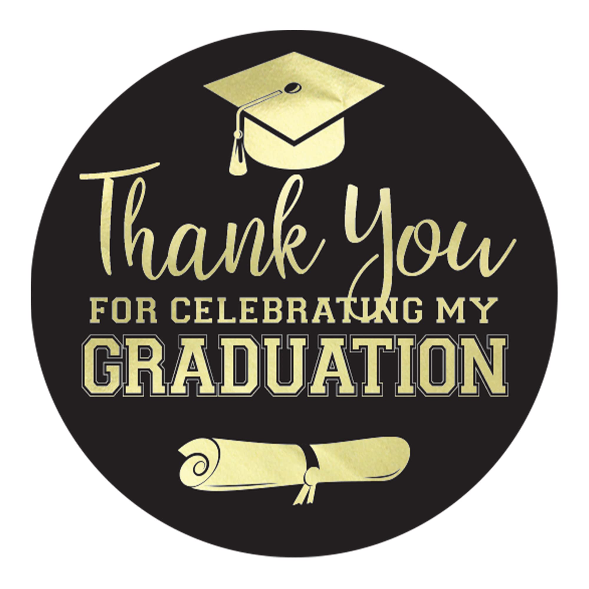 Black And Gold Graduation Thank You Favor Labels, Graduation Thank You Stickers 2025, 40 Count
