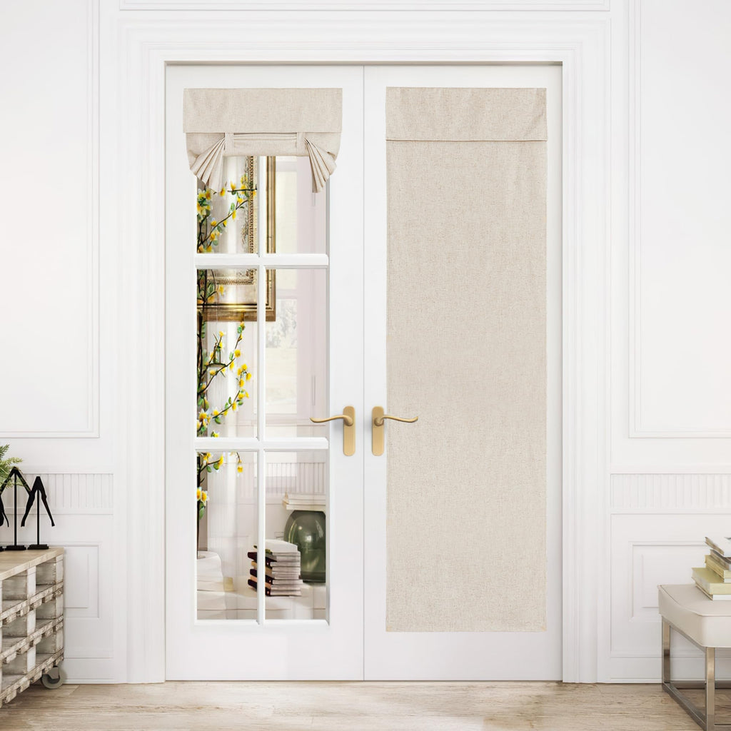 Nicetown Linen French Door Curtains, Privacy Curtains For Window, Thermal Insulated Blackout Front Door Shade For Glass, 100% Blackout Tie Up Shades Covering, 26 X 72 Inches, Beige, 1 Pc
