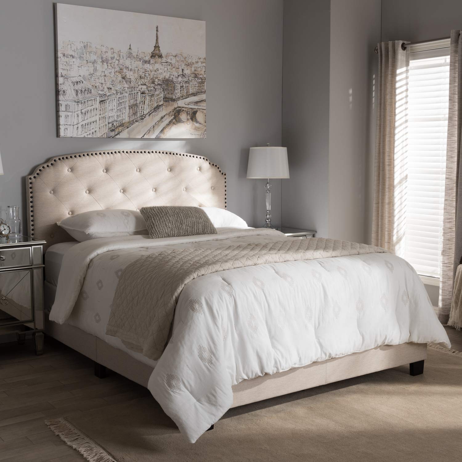 Baxton Studio Lexi Modern and Contemporary Light Beige Fabric Upholstered King Size Bed Light Beige/Contemporary/Fabric Polyeste