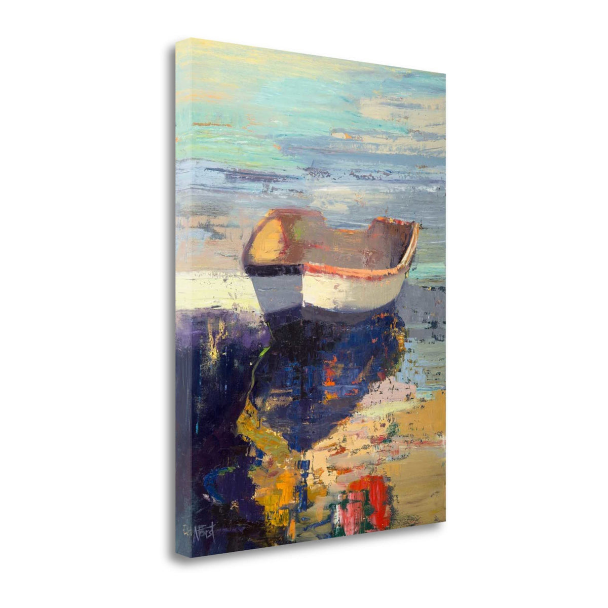 30' Artistic Fishing Boat on Water Gallery Wrap Canvas Wall Art