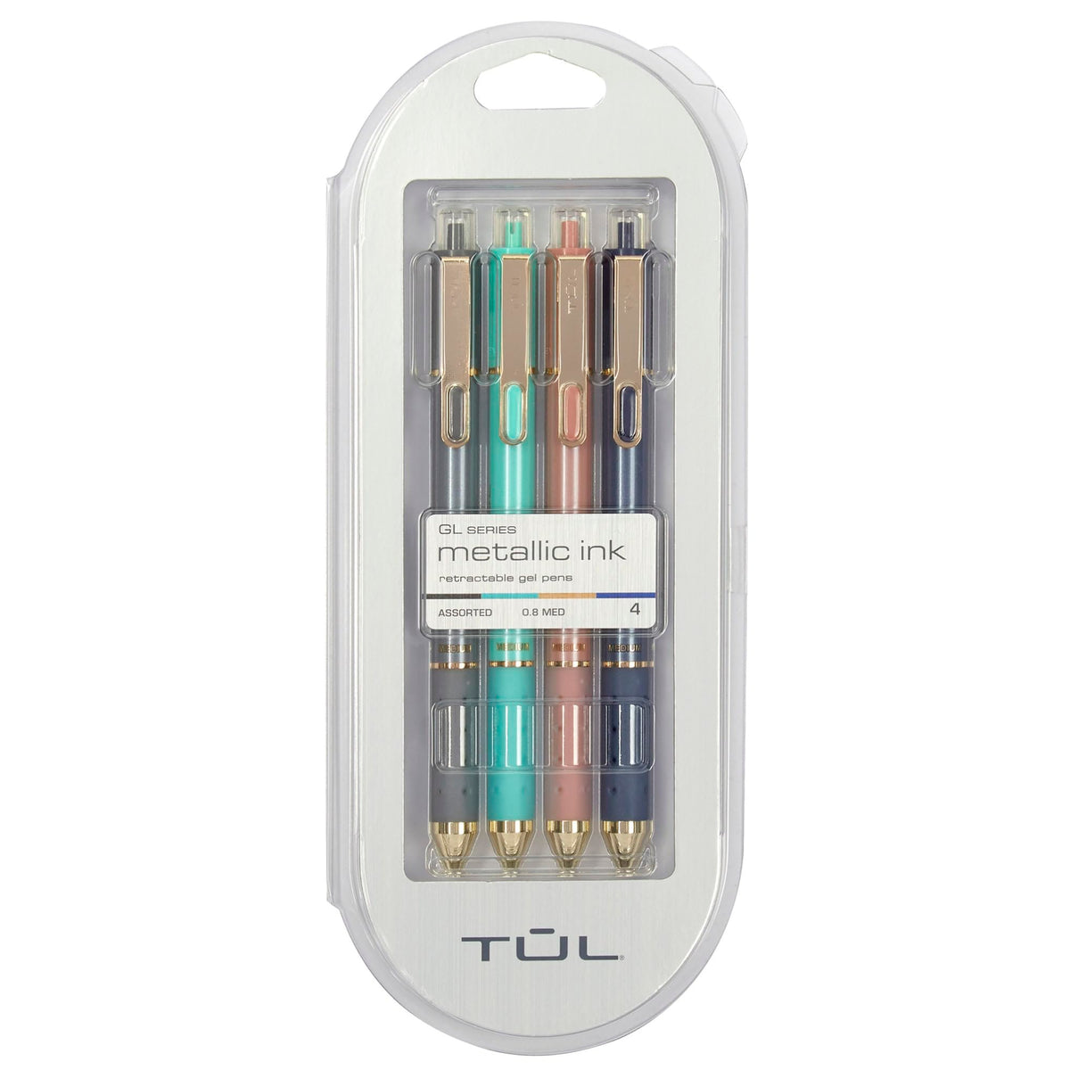 Tul Gl Series Retractable Gel Pens, Medium Point, 0.8 Mm, Assorted Barrel Colors, Assorted Metallic Inks, Pack Of 4 Pens