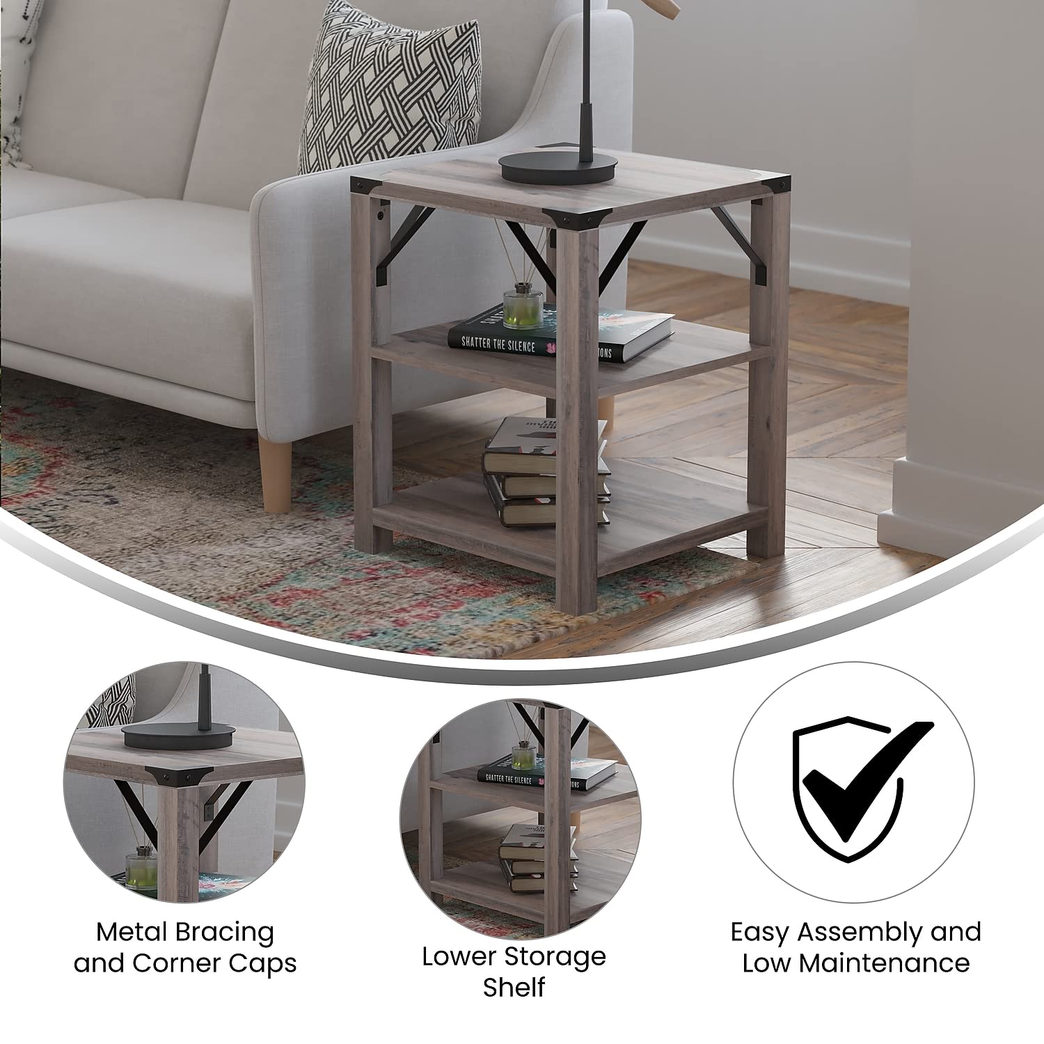 Wyatt Modern Farmhouse 3 Tier Side Table - Thumbnail 3