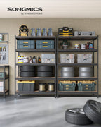 Songmics 5-Tier Storage Shelves, Set Of 2 Garage Storage, Boltless Assembly, Adjustable Shelving Units, 23.6 X 47.2 X 70.9 Inches, Load 1929 Lb Each, Shed Warehouse Basement, Gray Uglr600G02