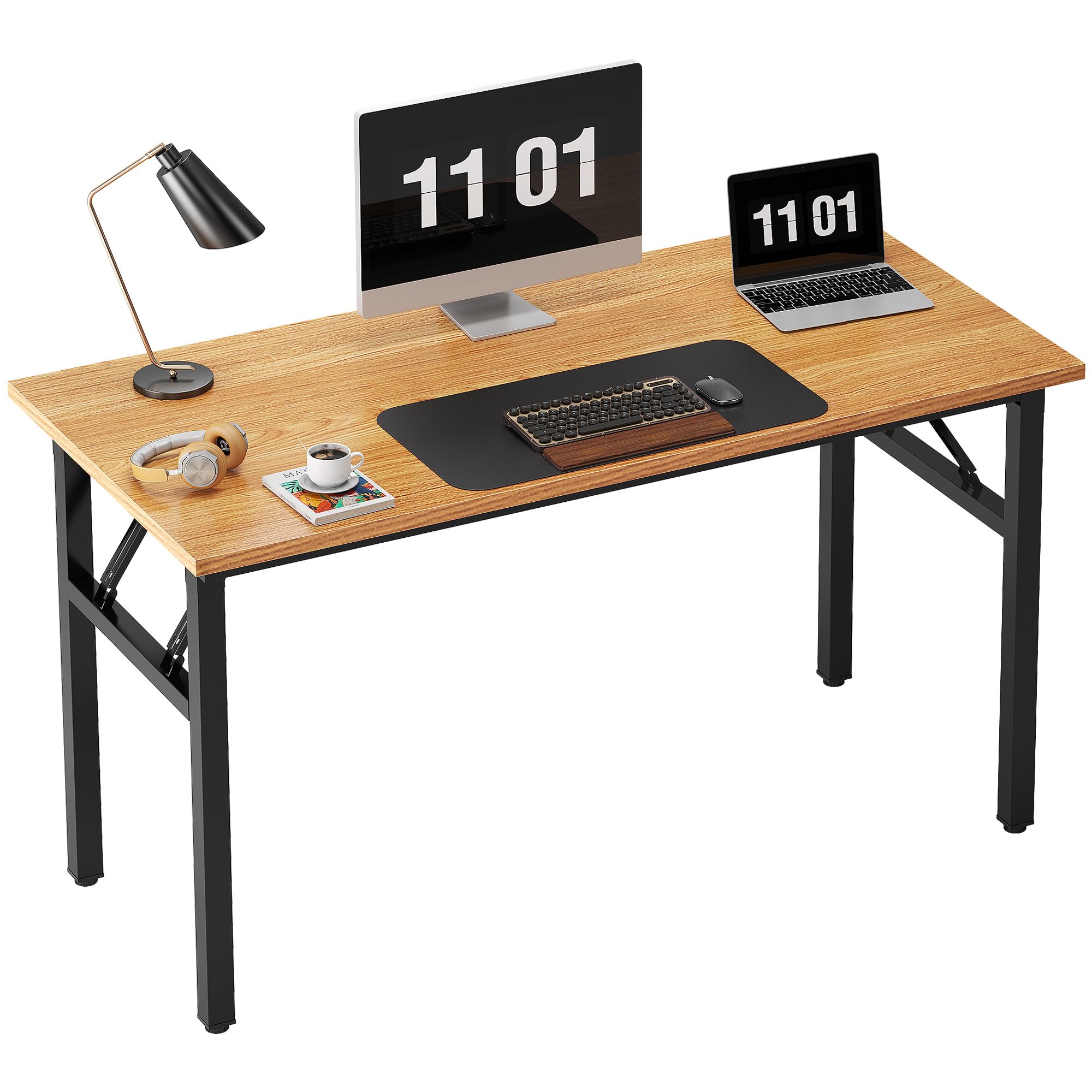 Need Home Office Desk 47 Inches Folding Computer Table Workstation No Install, Teak And Black