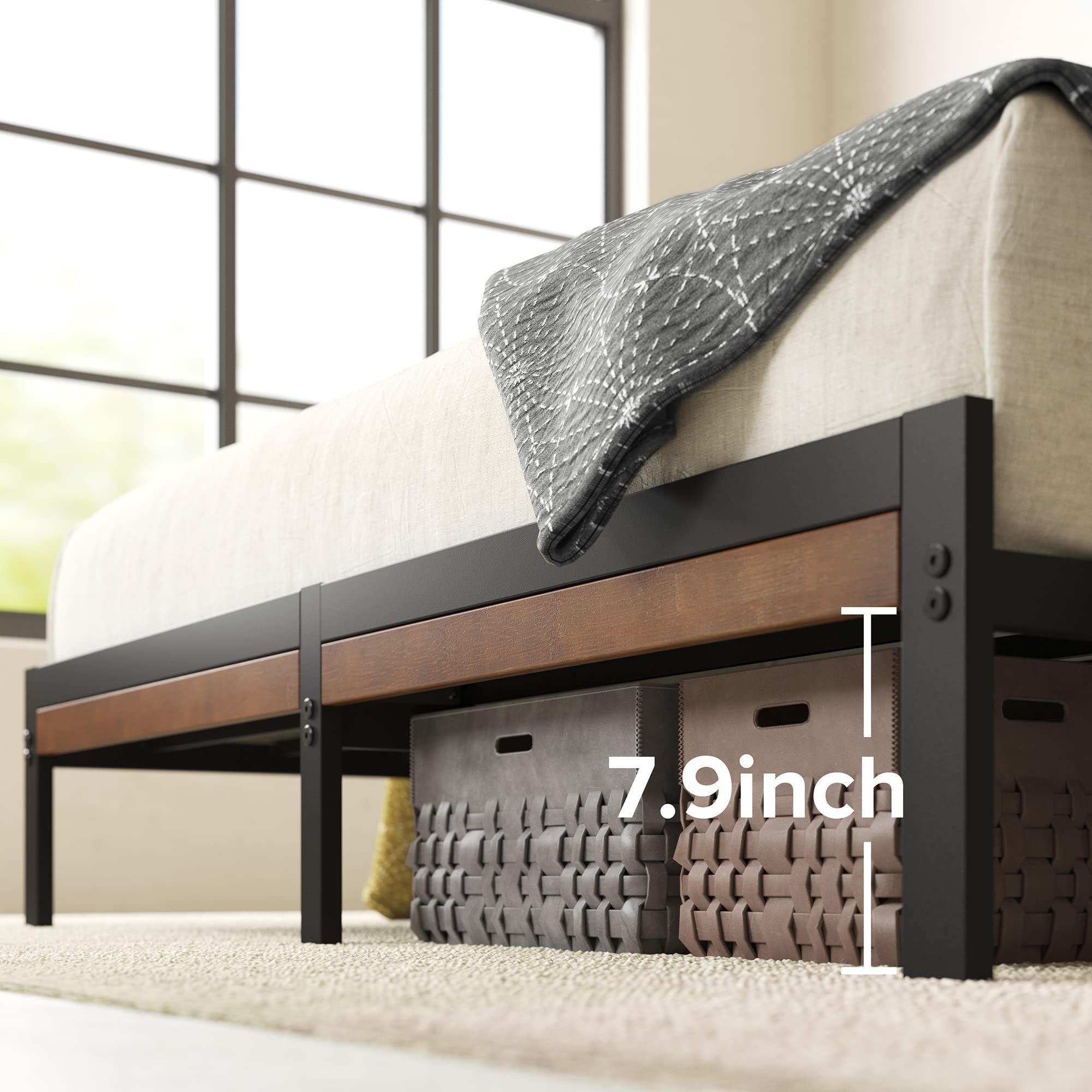Zinus Kai Bamboo And Metal Platform Bed Frame With Headboard, No Box Spring Needed, Easy Assembly, Full, Brown