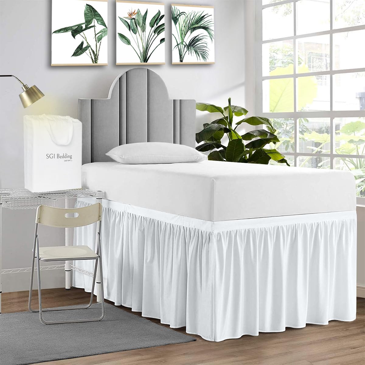 Sgi Bedding Dorm Bed Skirt Twin Xl 30 Inch Drop Length - White, Ruffled Pattern College Dorm Room Bed Skirts - Split Corner, Eas