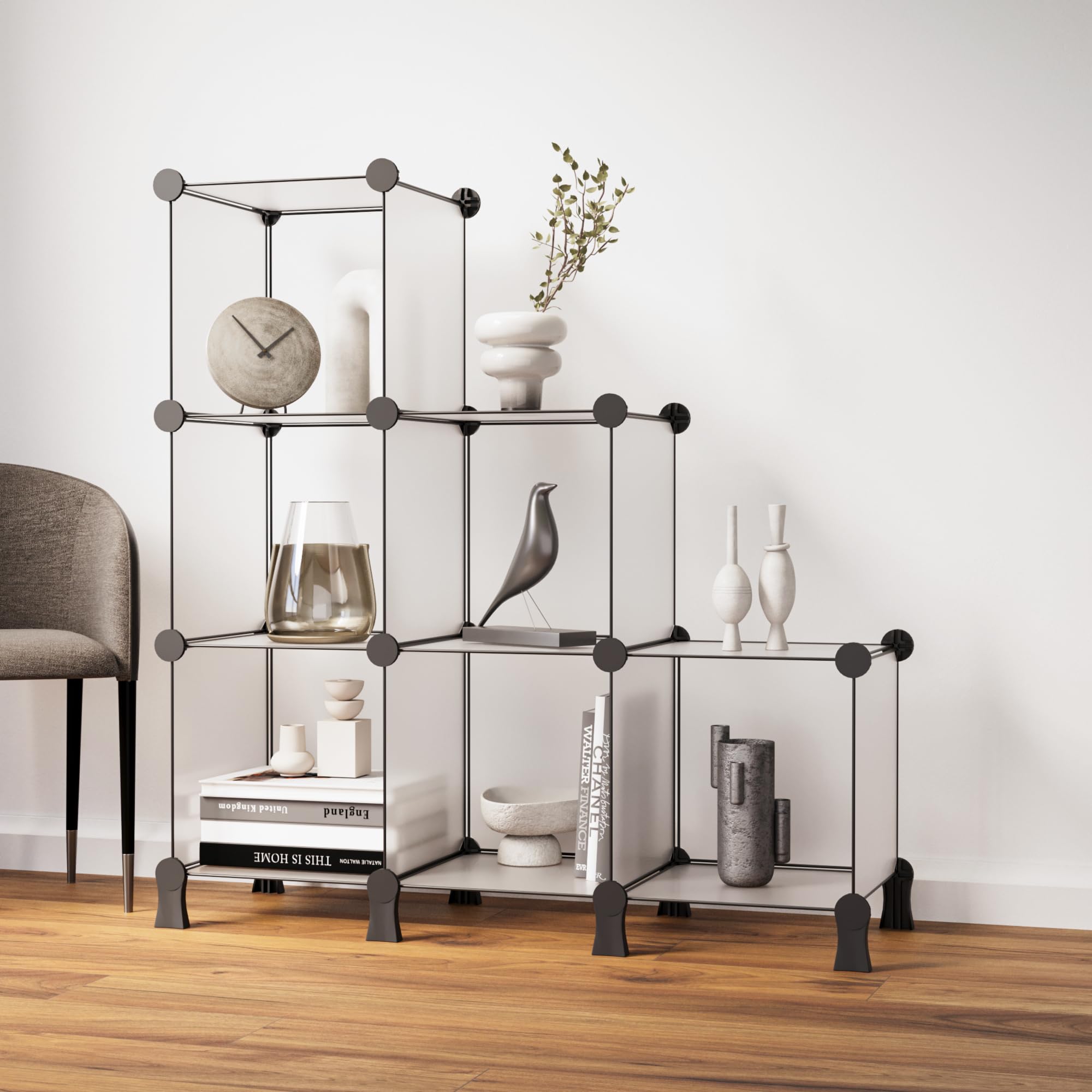 Boxjoy 6 Shelf Plastic Book Shelf Organiser With White Translucent Panels And Bottom Stand Bookshelf Organizer Cabinet Rack For 