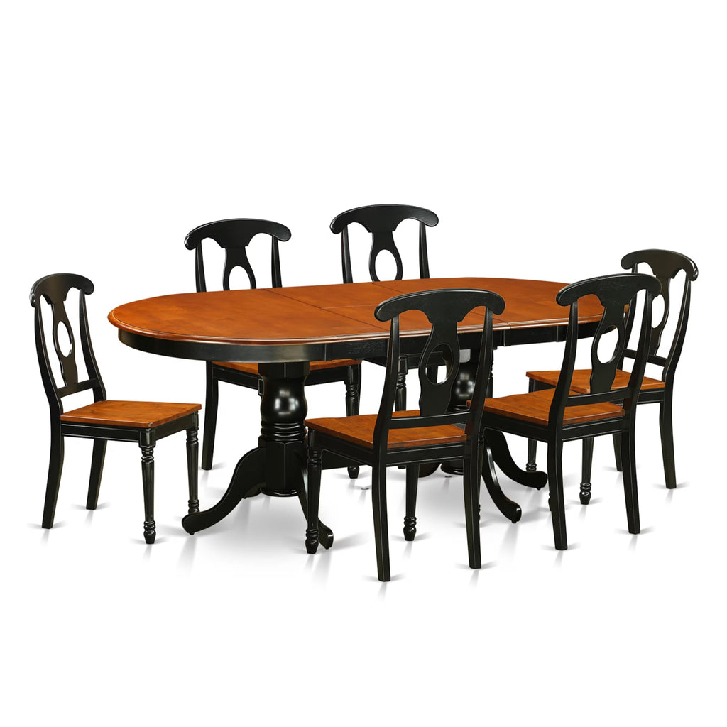 East West Furniture PLKE7-BCH-W 7 Piece Kitchen Table & Chairs Set Consist of an Oval Dining Room Table with Butterfly Leaf and 6 Dining Chairs, 42x78 Inch, Black & Cherry