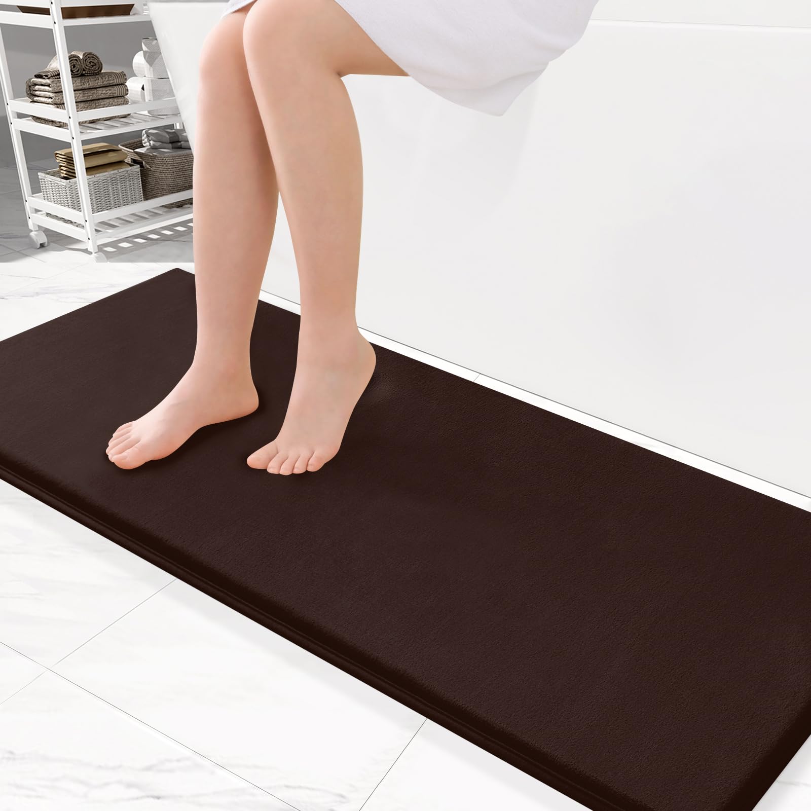 Smiry Memory Foam Bath Mat 47 x 17, Extra Soft Absorbent Bathroom Rugs Non Slip Bath Rug Runner for Shower Bathroom Floors, Brow