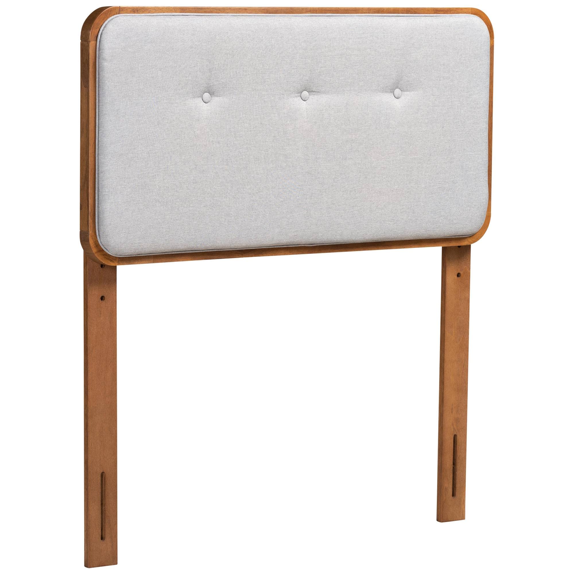 Baxton Studio Palina Mid-Century Modern Light Grey Fabric Upholstered and Walnut Brown Finished Wood Twin Size Headboard