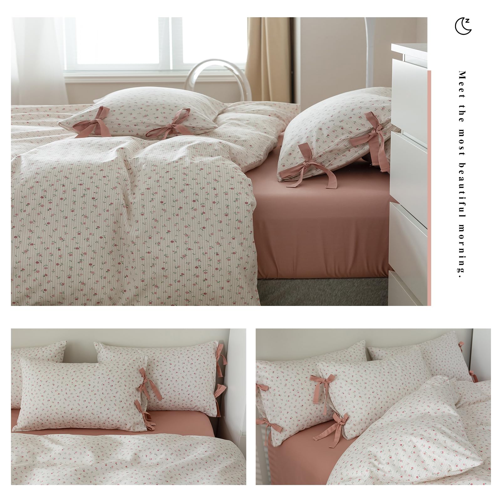 Floral Print Duvet Cover Full Boho Aesthetic Bedding Duvet Cover Cotton Comforter Cover Girl Pink Flower Duvet Cover With 2 Bowk