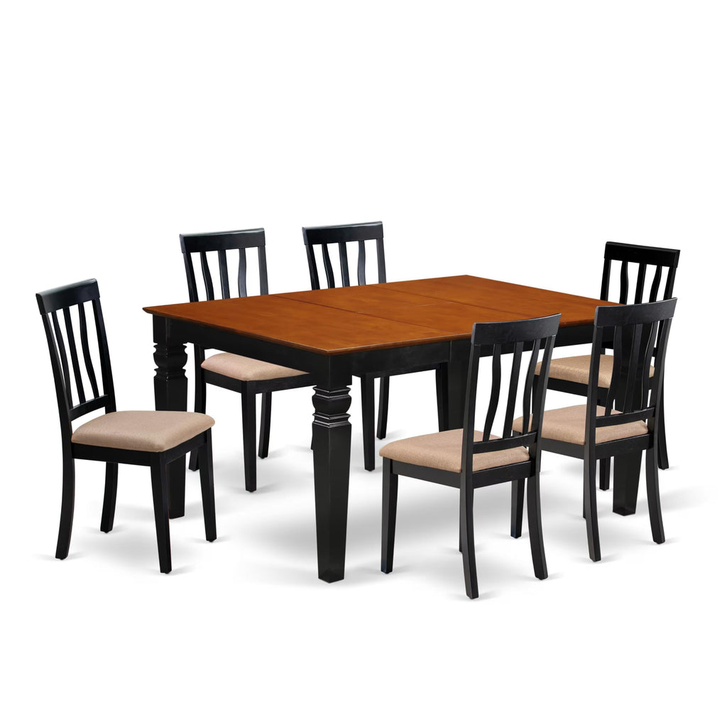 East West Furniture WEAN7-BCH-C 7 Piece Dining Room Furniture Set Consist of a Rectangle Kitchen Table with Butterfly Leaf and 6 Linen Fabric Upholstered Chairs, 42x60 Inch, Black & Cherry