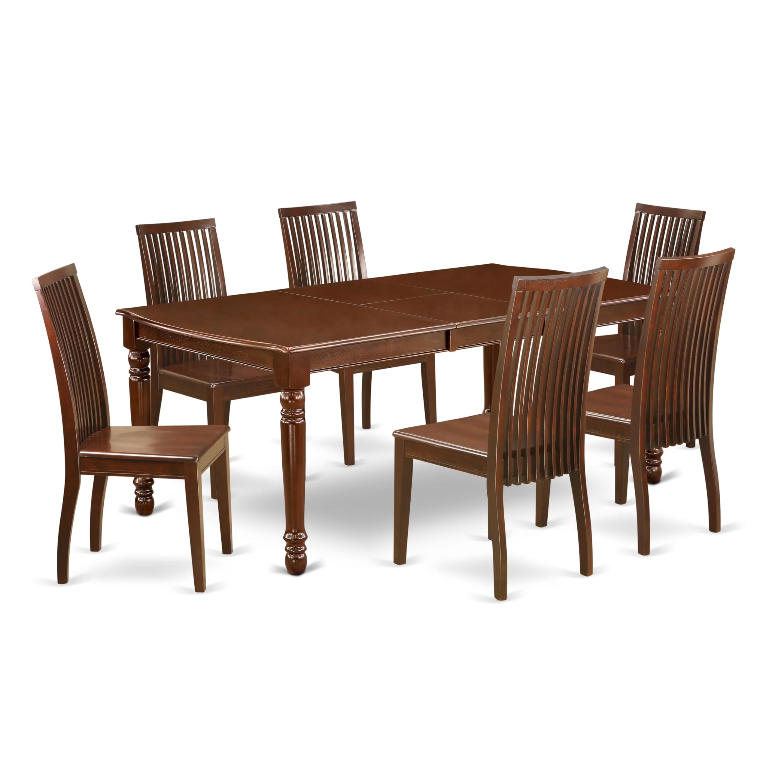 East West Furniture Doip7-Mah-W 7 Piece Dining Table Set Consist Of A Rectangle Dining Room Table With Butterfly Leaf And 6 Wood Seat Chairs, 42X78 Inch, Mahogany