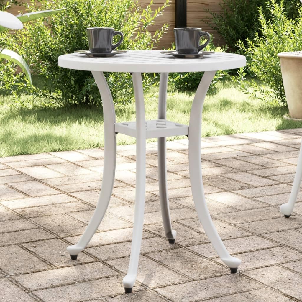 vidaXL White Cast Aluminum Outdoor/Indoor Patio Table - Round Garden Table 18.9x20.9 with Decorative Top Patterns and Sturdy Legs