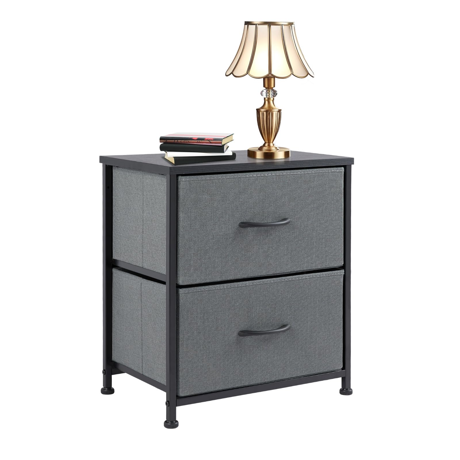 Sweetcrispy Nightstand with 2 Storage Drawers, 20 Height End Tabl Small e Bed Side Furniture, Wooden Top Fabric Cabinet Kids Nig