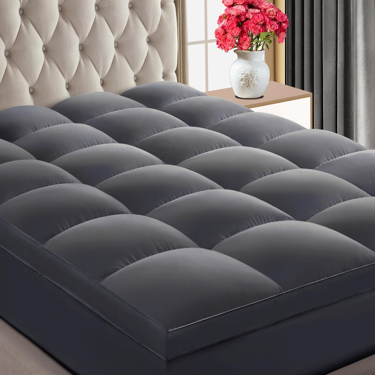 Chokit Premium 2100 Series Mattress Topper King Extra Thick Cooling Mattress Pad Cover, 400Tc Plush Pillow Top For Back Pain, So