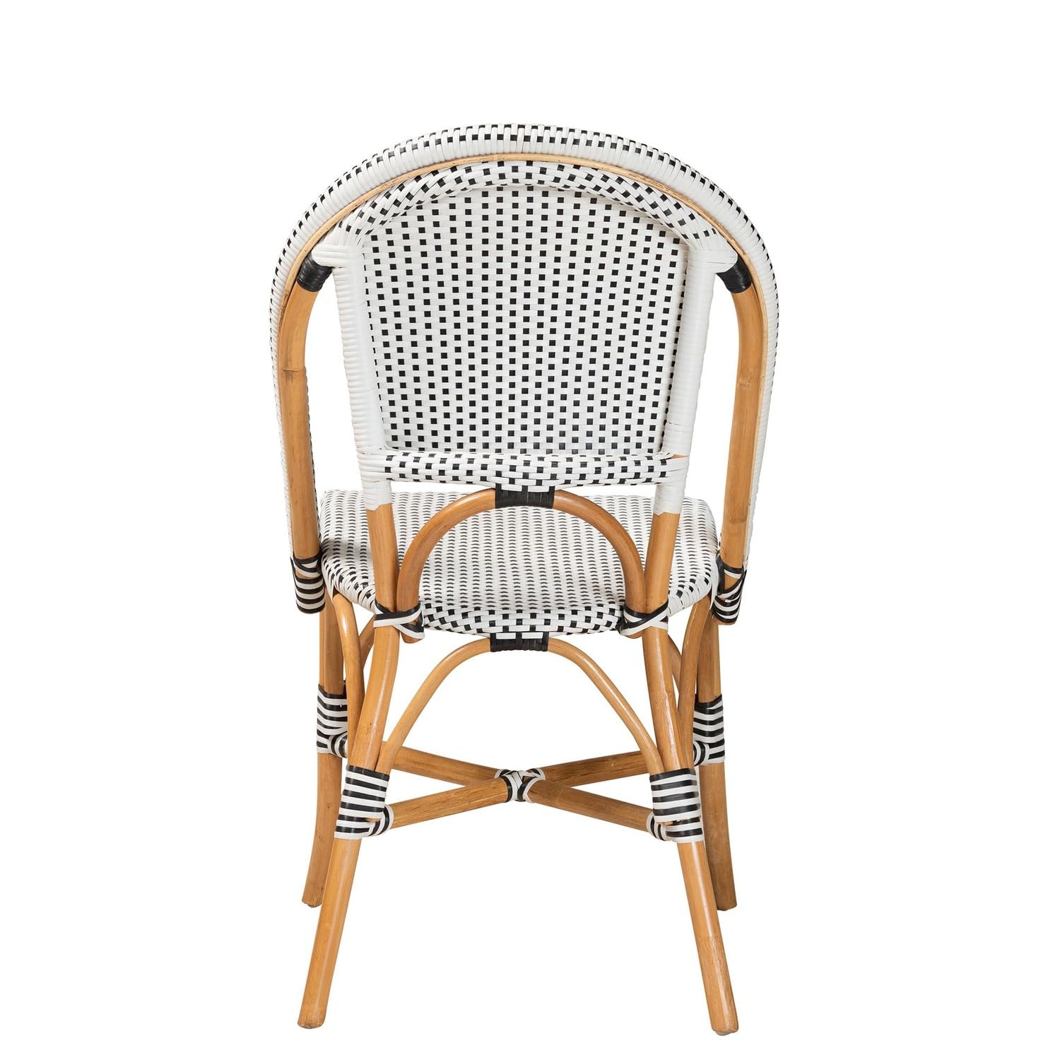 Baxton Studio Bali & pari Genica Classic French Black and White Weaving and Natural Brown Rattan Indoor and Outdoor Bistro Chair