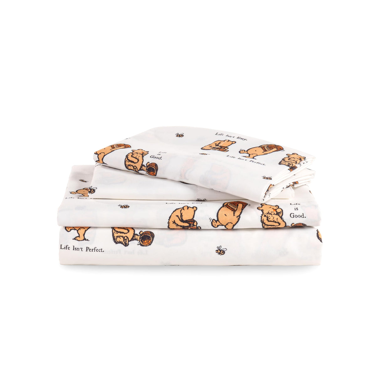 Berkshire Blanket Life Is Good Microfiber Sheets, Full Size - 4 Pieces, Life Is Good Mini Winnie And Hunny Toss White, Cute Char