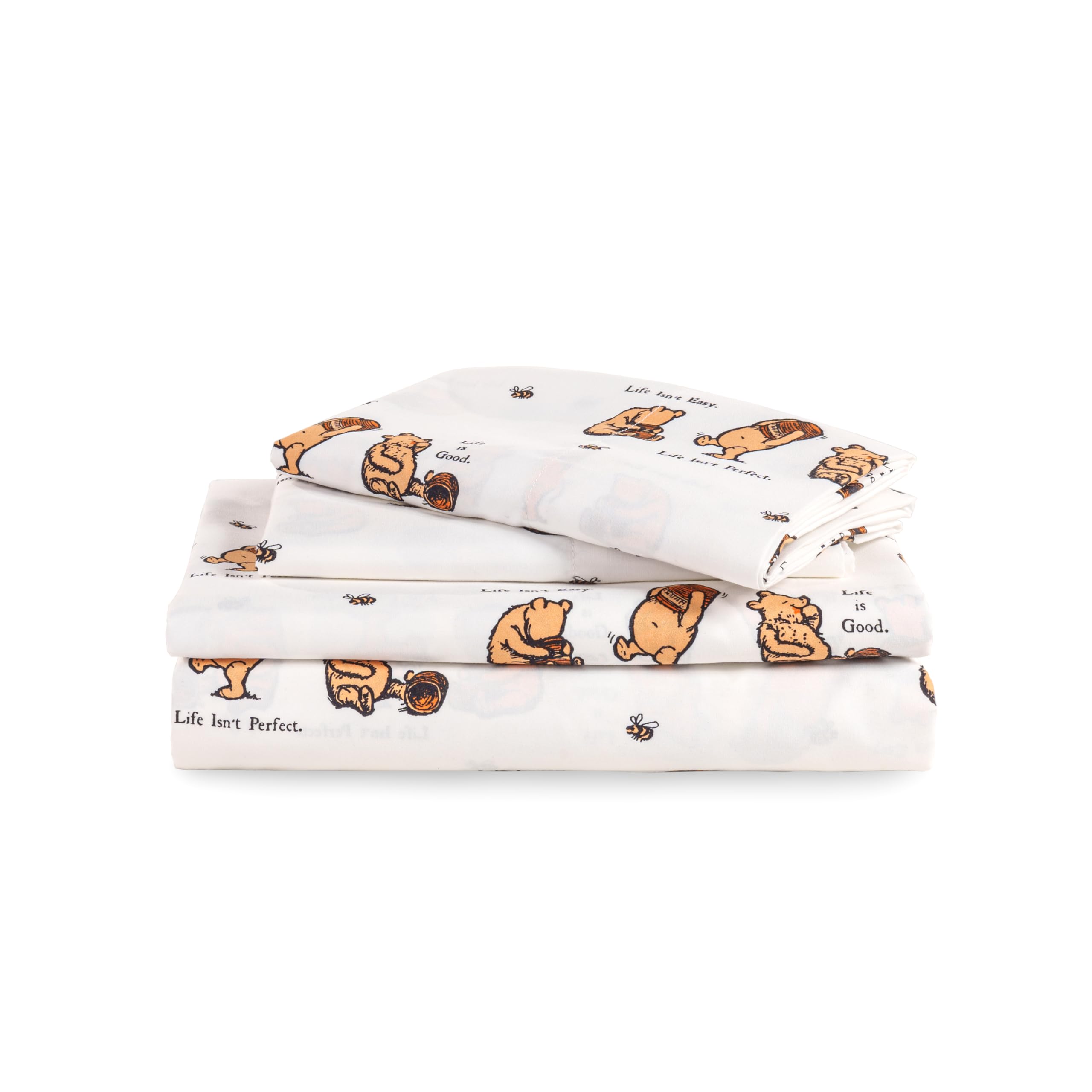 Berkshire Blanket Life Is Good Microfiber Sheets, Full Size - 4 Pieces, Life Is Good Mini Winnie And Hunny Toss White, Cute Char