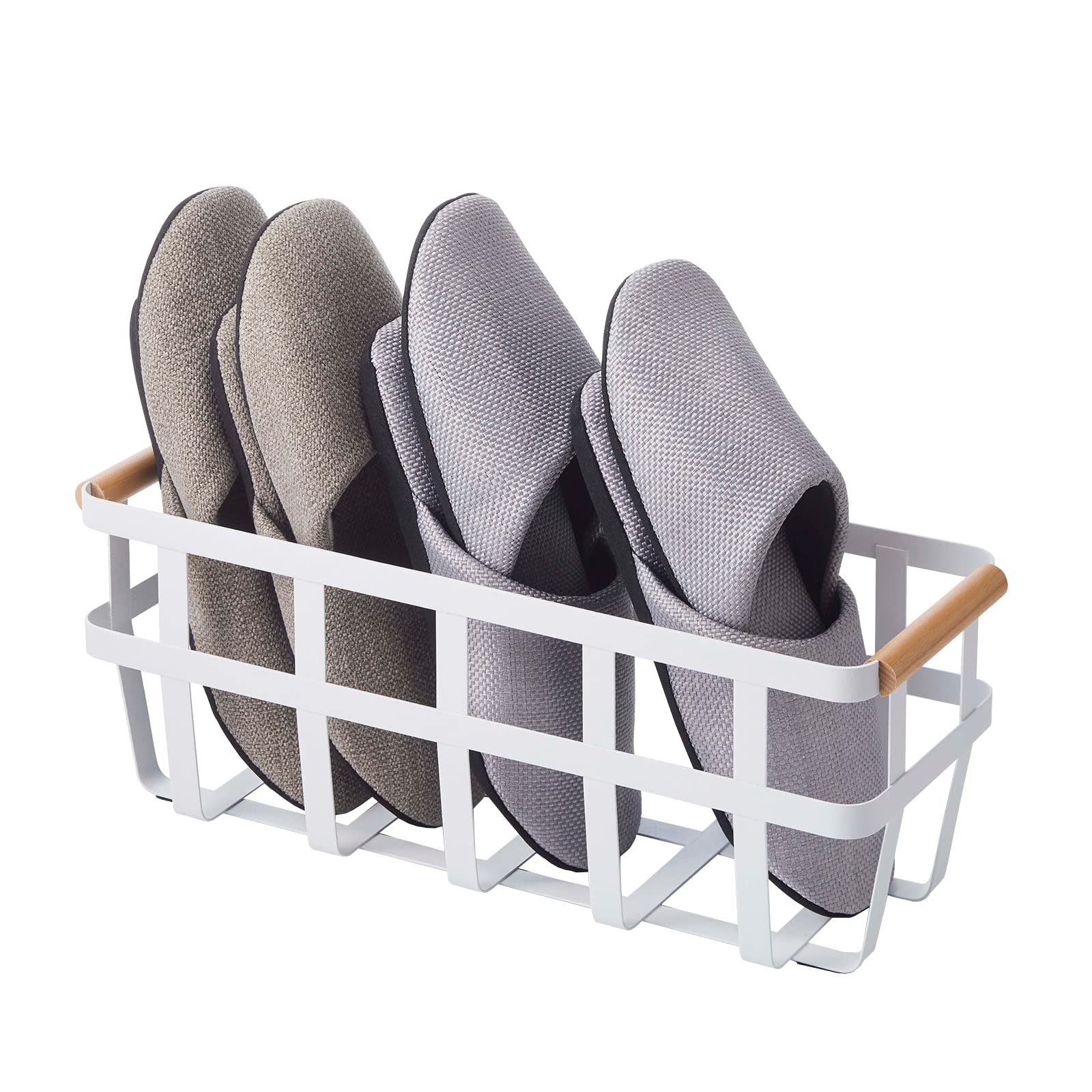 Yamazaki Home Storage Basket - Home Organizer Bin Holder with Wooden Handle Steel + Wood Small White