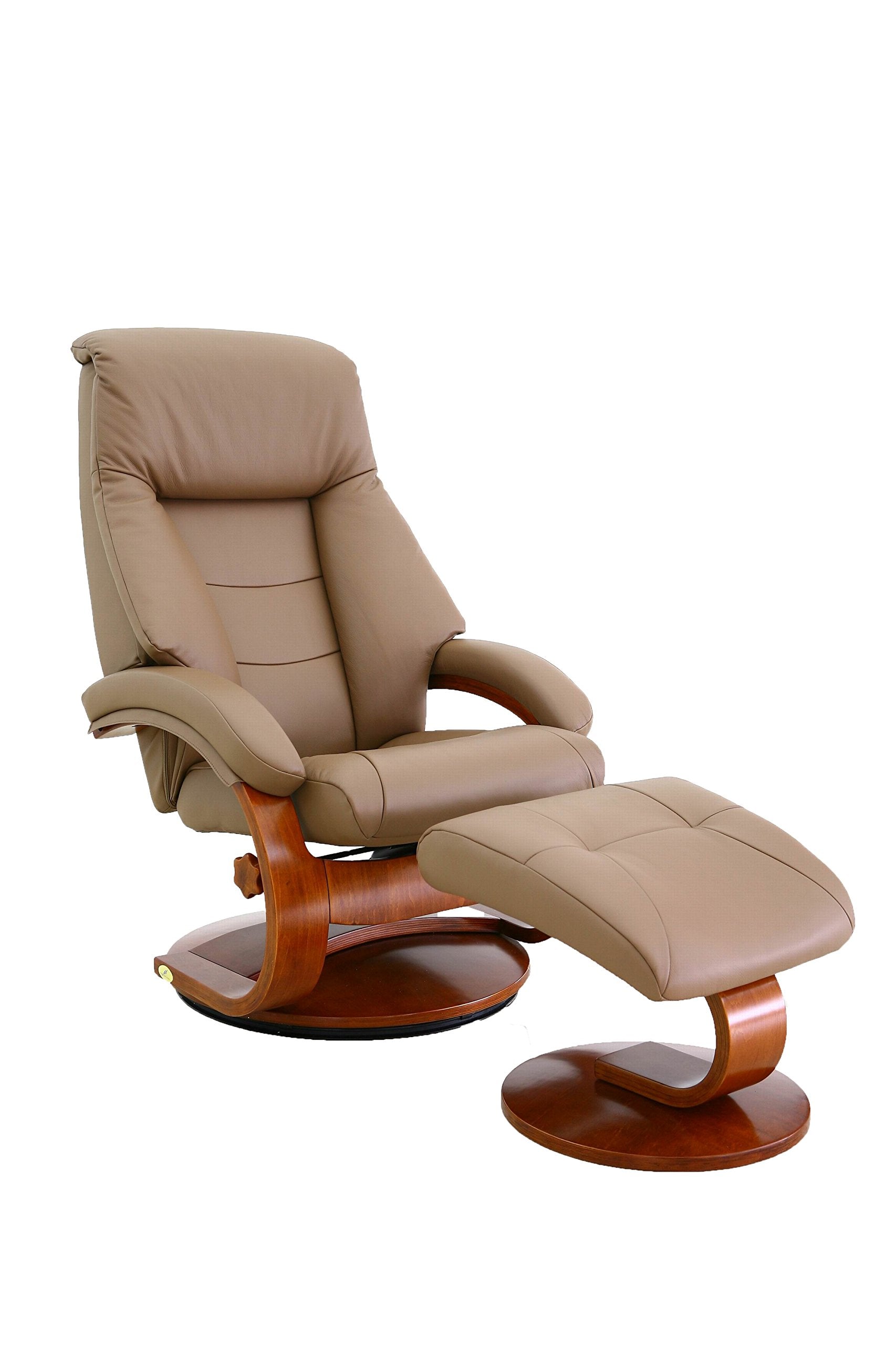 Mac Motion Chairs Collection By Mac Motion Mandal Top Grain Leather Oslo Recliner And Ottoman, Sand (Tan)