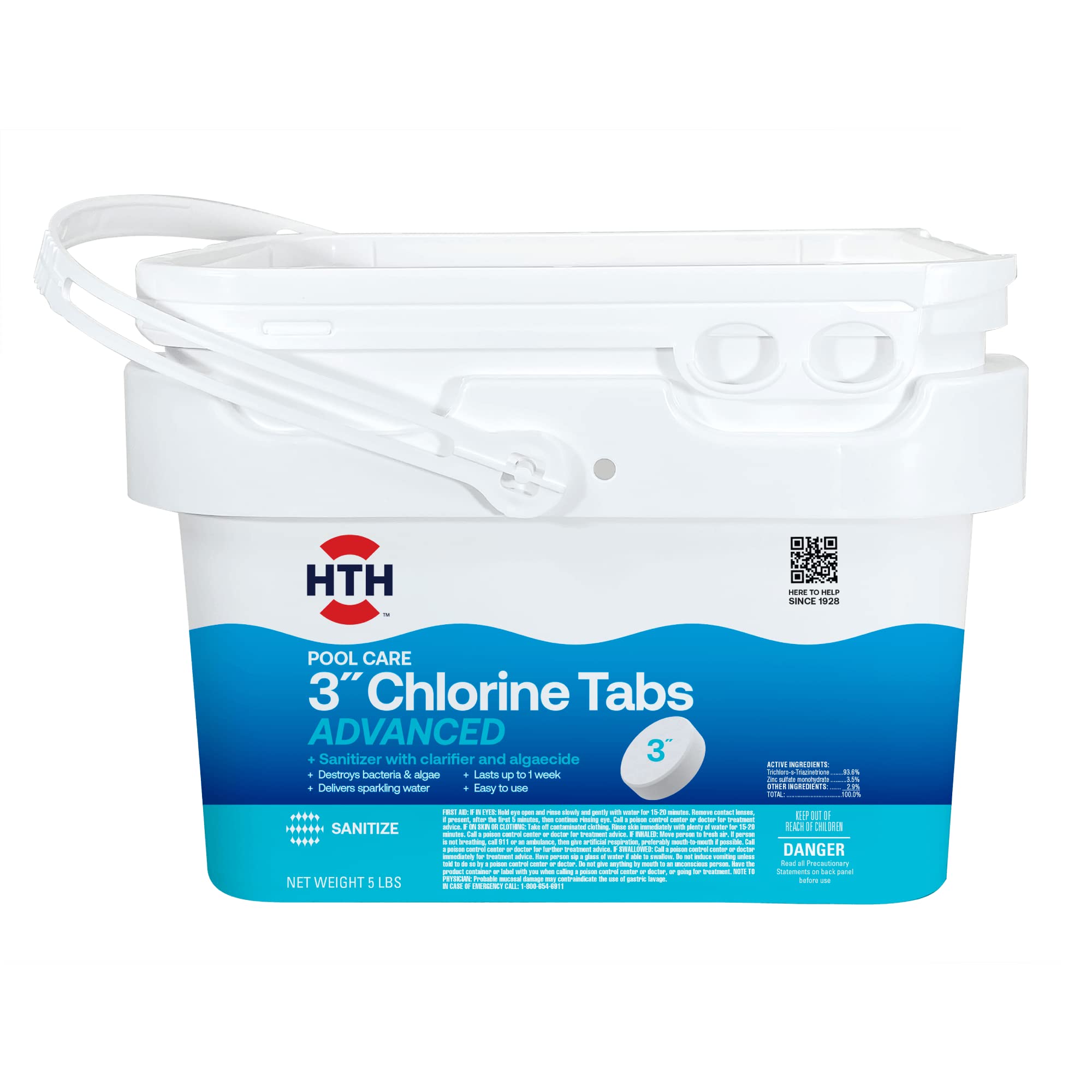 Hth 42052W Swimming Pool Care 3' Chlorine Tabs Advanced, Individually Wrapped Tablets, 5Lb