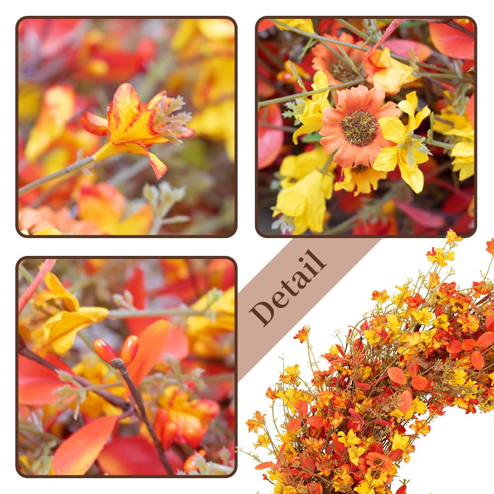 22 Inch Fall Wreaths For Front Door Artificial Orange Eucalyptus Berry Autumn Wreath With Daisy Jasmine Flowers Farmhouse Fall F