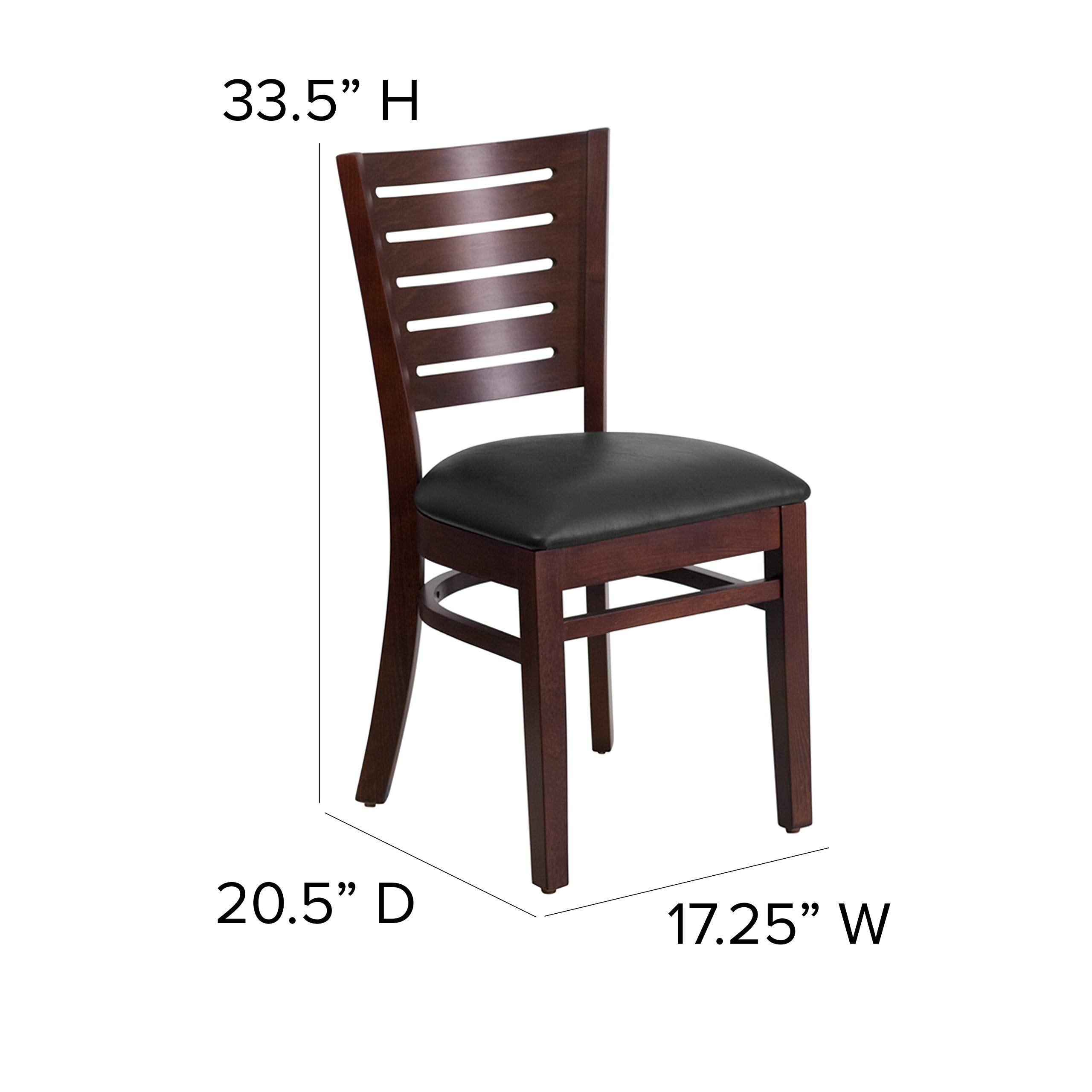 Flash Furniture Darby Series Slat Back Walnut Wood Restaurant Chair - Black Vinyl Seat
