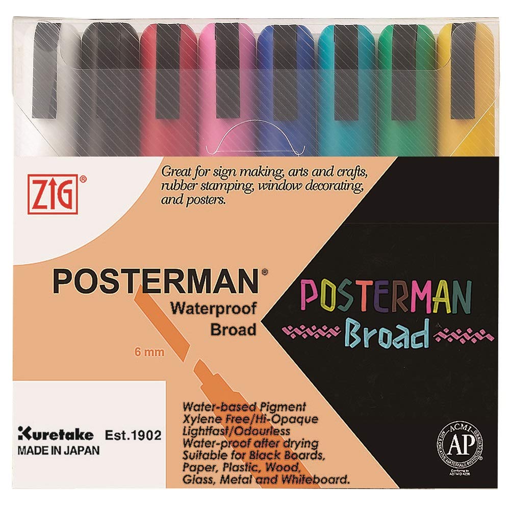Zig Posterman Broad Tip Markers, Multicolor, 8-Pack